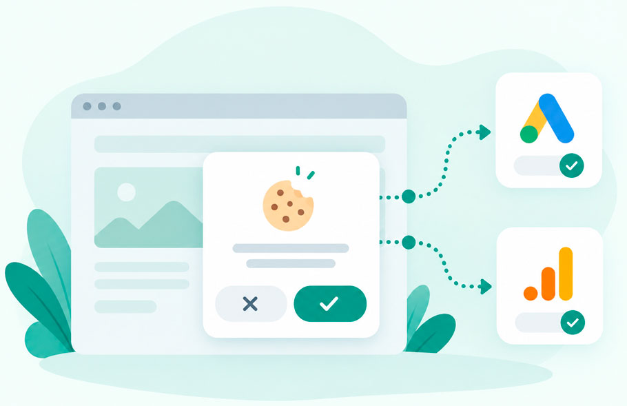 Illustration af samtykkesignaler til Google Consent Mode v2